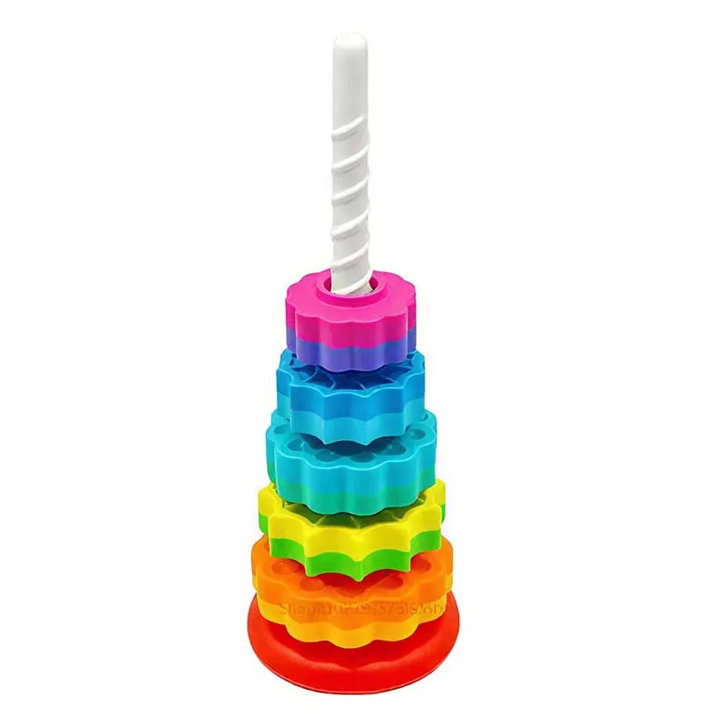Tour arc-en-ciel rotative Montessori pour bébé, Puzzle à empiler, jouets de sécurité écologiques colorés, cadeaux éducatifs pour nourrissons et tout-petits, nouvelle collection