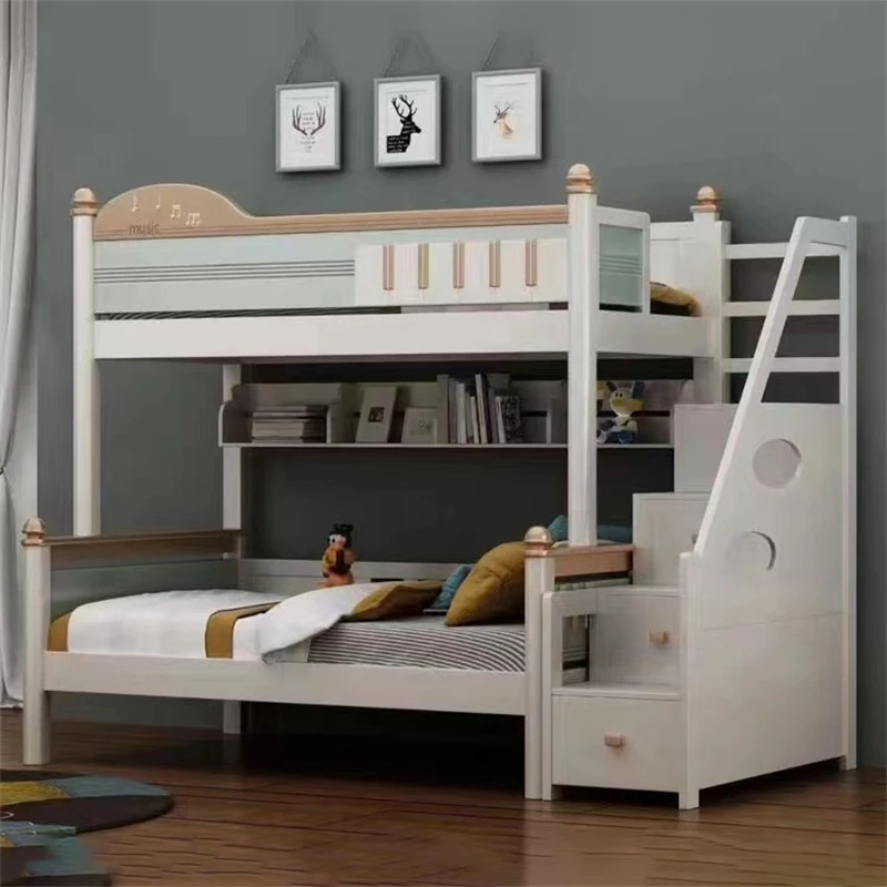 

Modern Children's Furniture Set Solid Beech Wood Bed with Storage Kids Loft Bunk with Slide Fashionable Home Design Baby Cribspr