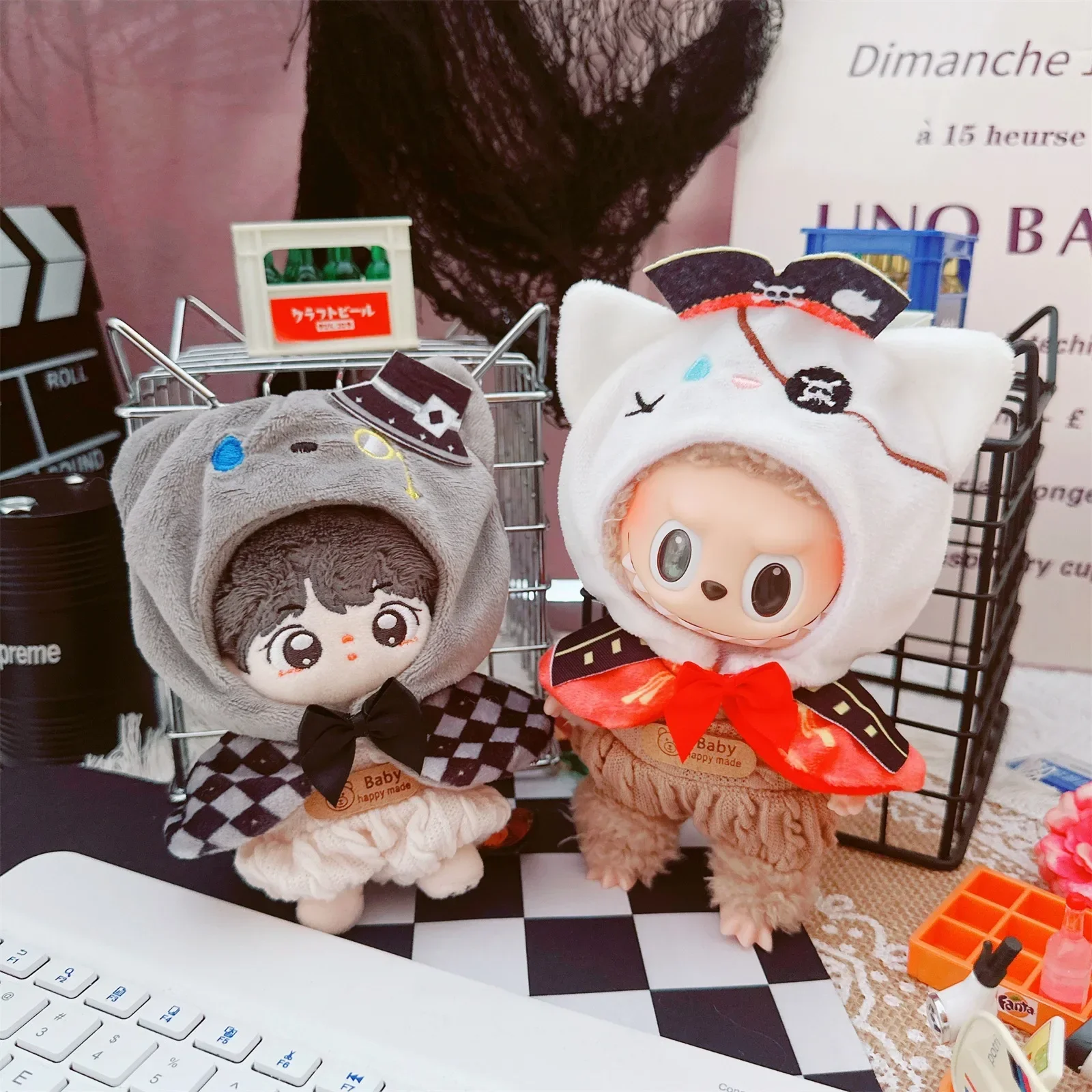 Voor 17 cm Labubu Stijlvolle Outfit Klassieke Raster stijl Jurk Angel Devil's Mantel Set Labubu Accessoires Labubu Ropa