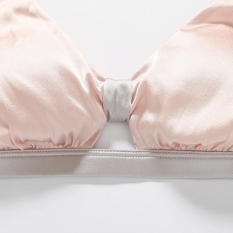 Summer Silk Bow Bra Women Triangle Cup 93%Silk 7%Spandex Wire Free Thin Underwear