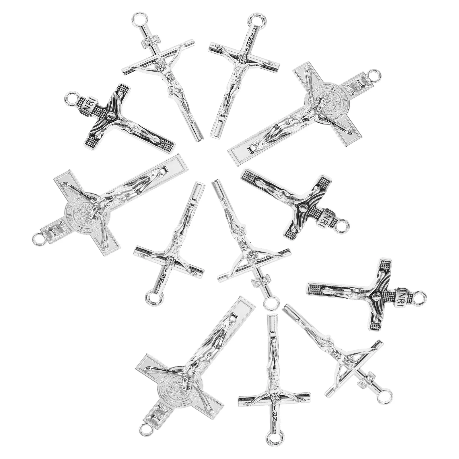 

12 шт. металлических подвесок-крестов ручной работы для изготовления религиозных украшений, для ожерелий, браслетов, миниатюрные подвески-распятия Иисуса