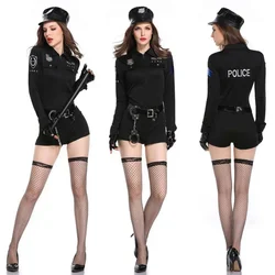 Black Long Sleeve Jumpsuit Female Police Uniform Sexy Women Sexi Intimate Policewoman Lace Play Game Uniform Cosplay Clothing