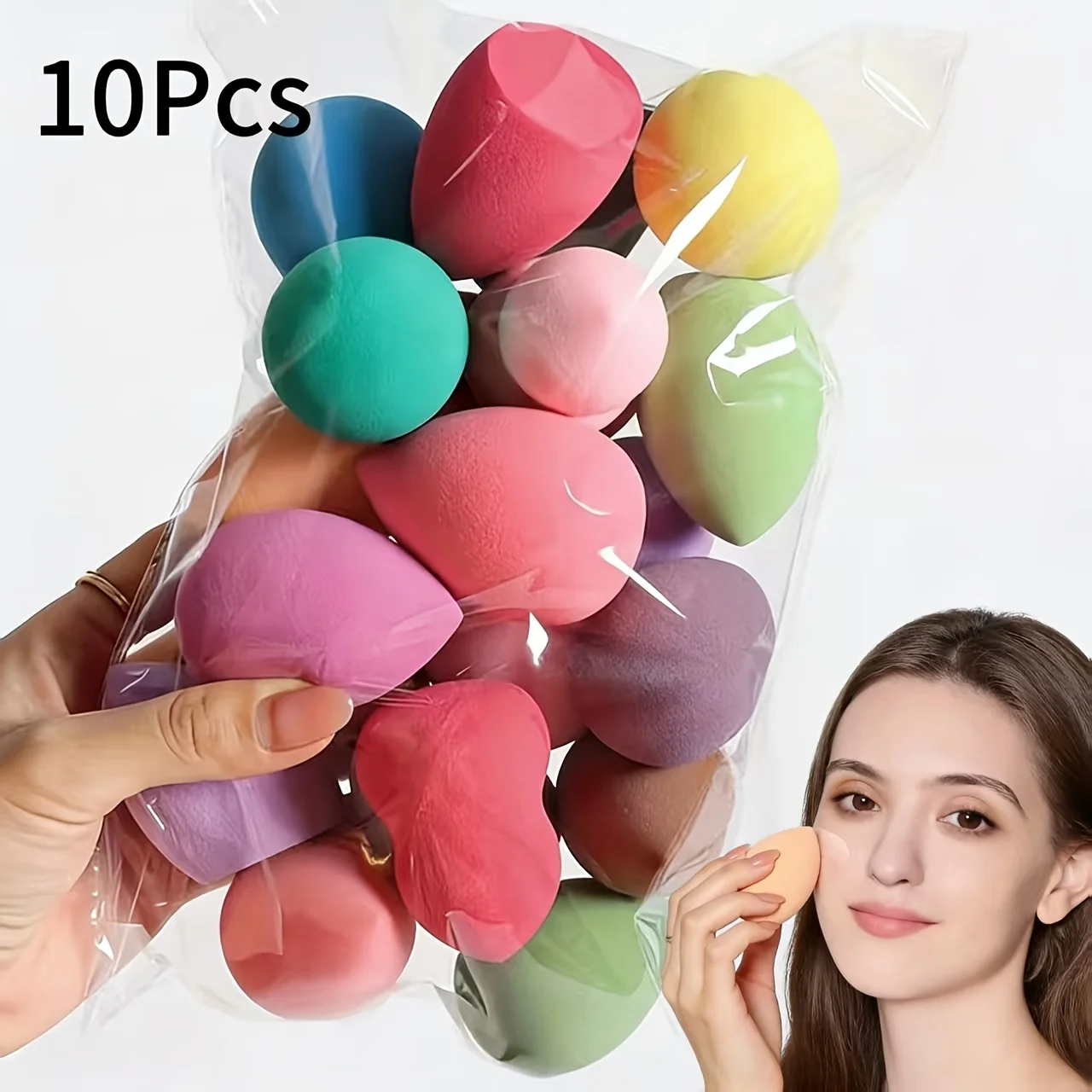 Juego de 10 Esponjas Hidrófilas para Maquillaje, Multicolores, No Absorbentes, para Aplicación en Húmedo/Seco, para Base/Crema/Sin Látex, Tamaño Viaje, para Todo Tipo de Piel