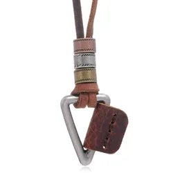 Brown Contracted Male Cowhide Leather Necklace Individual Character Ins Hip-hop Pendant Leather Rope Necklace Man Jewelry Gift