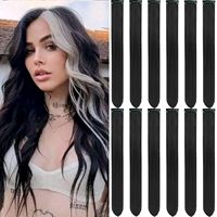 12 PCS Long Straight Synthetic Black Hair Extensions Clip in 22 Inch Colored Party Highlights Hairpieces for Women Kids Girls