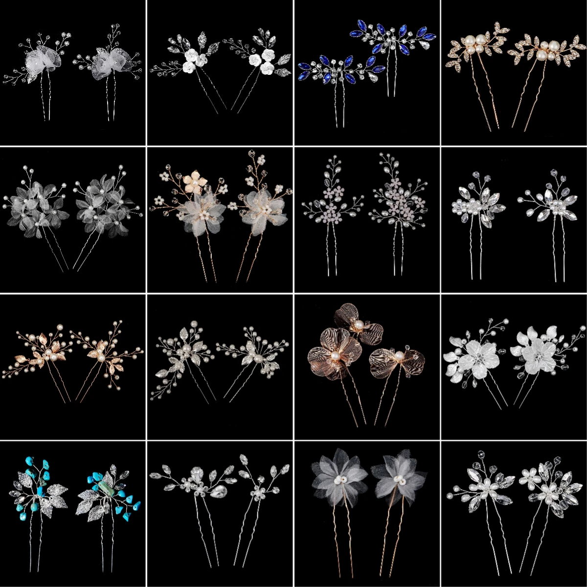 2pc/Set Pearl Flower Women's Hairpins Sparkling Crystal Hair Clips Headpiece Banquet Festive Hair Accessories U-shaped Pin