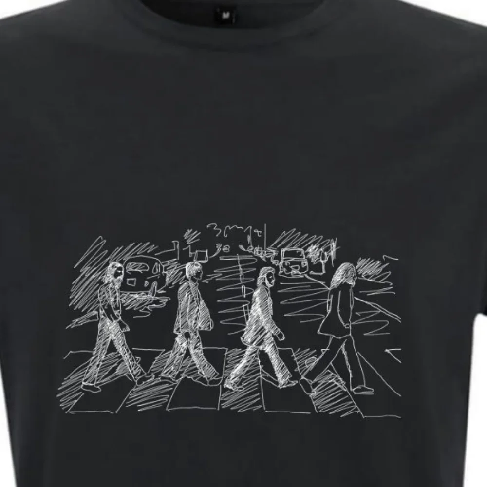 1 1_Abbey_Road_–_The_Beatles تي شيرت بنمط مرسومة يدويًا على الطراز الهزلي لكل من الرجال والنساء في الصيف #2