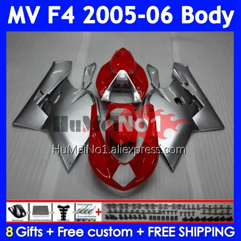 Body For Agusta MV F4 R312 750S 1000 Silver red R 750 1000CC 310No.3 1000R 312 1078 1+1 MA MV F4 2005 2006 05 06 Fairing Kit