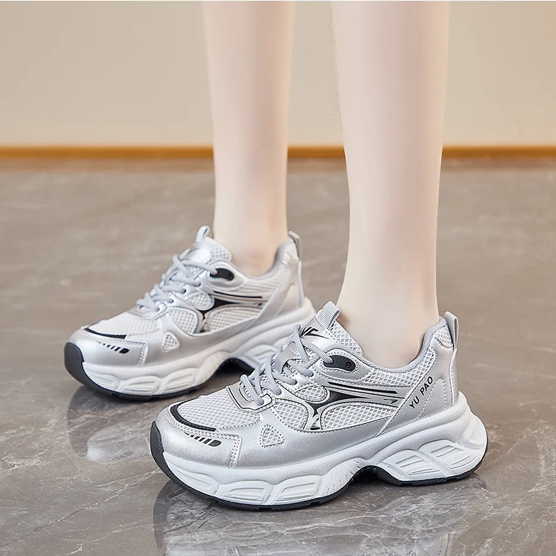 

Женские кроссовки на платформе, осенняя дышащая спортивная обувь с сеткой, женская модная повседневная обувь для папы на толстой подошве, теннисная вулканизированная обувь
