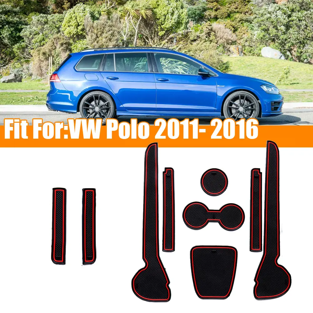 

9PCS 3D Rubber Car Anti Slip Mat Interior Door Pad/Cup Mat For 2011-2016 VW Polo 6R GTI Volkswagen Polo Accessories