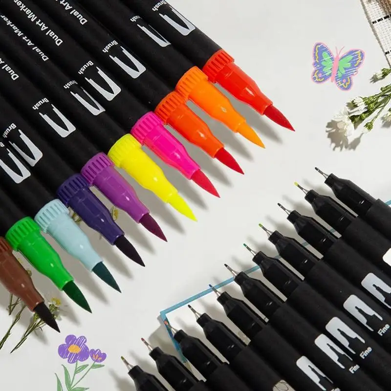 Escova dupla escrita arte marcador canetas kit para crianças, cores, numeradas, ponta dupla marcador canetas, desenho, esboçando