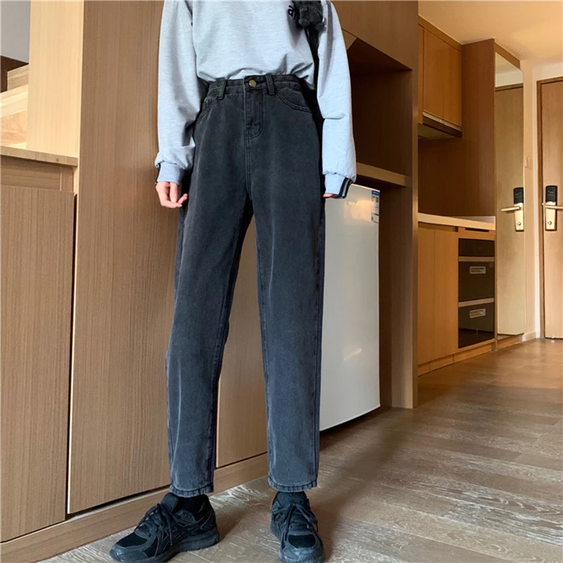 Spring/summer 2023 Female Fashion Solid Pants 9-point Women Straight Jeans Korean Style High Waist Slim Loose Joker Torre Pants