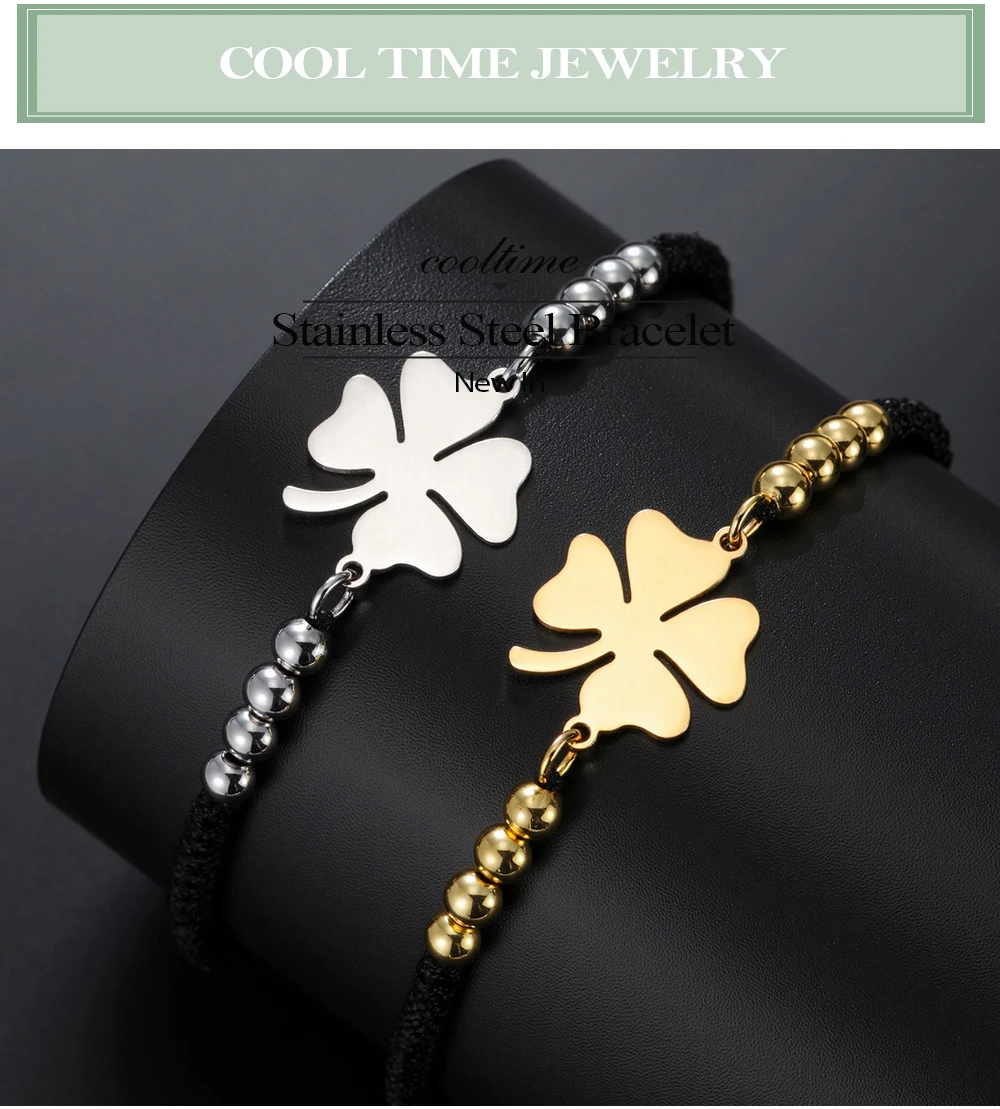 COOLTIME Mode Vier Blätter Klee Armbänder Edelstahl Hand Gewebt Seil Frauen Armband Schmuck Geschenk Großhandel – Detail 1