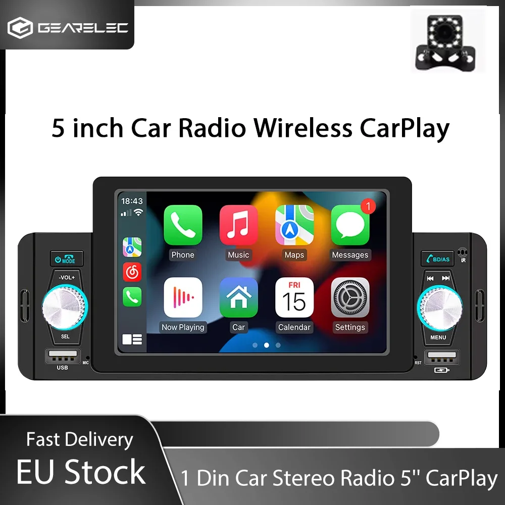 Gearelec 5 inch Car Radio 1 Din CarPlay Android Auto Multimedia For Volkswagen Nissan Toyo Bluetooth MirrorLink FM Receiver