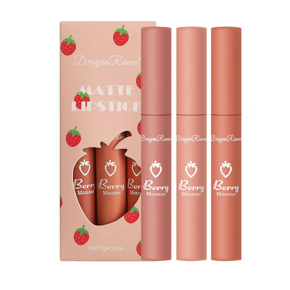 Lápiz labial mate de terciopelo resistente al agua, taza antiadherente de larga duración, brillo de labios de belleza de fresa para mujer, maquillaje U0R4 hidratante, nuevo