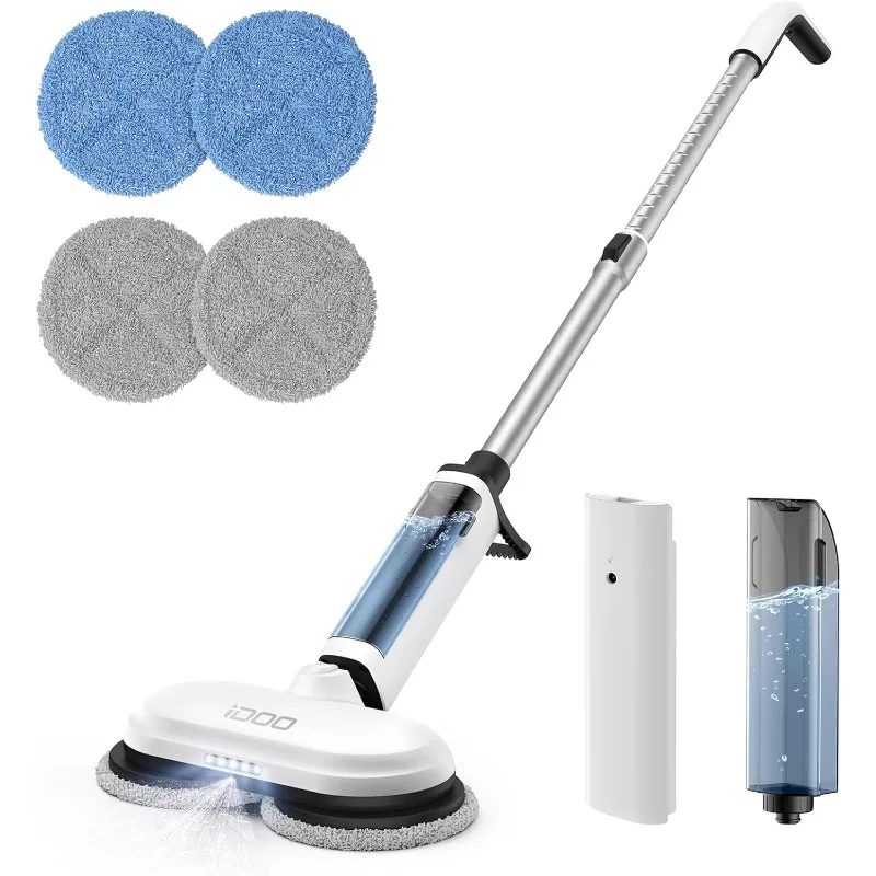 iDOO Cordless Electric Mop, Dual-Motor Electric Spin Mop with Detachable Water Tank & LED Headlight, 46dB Quiet Cleaning