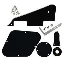 FLEOR Set of Black Guitar Pickguard LP Switch Cavity Cover Rhythm Treble with Silver Bracket Screws for LP Guitar Parts