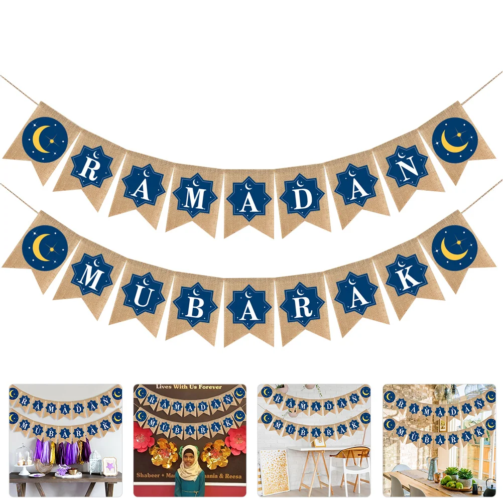 

1Pcs Reusable Eid Mubarak Pull Flag Rustic Creative Bunting Decorative Ceiling Pendant Festive Party Prop