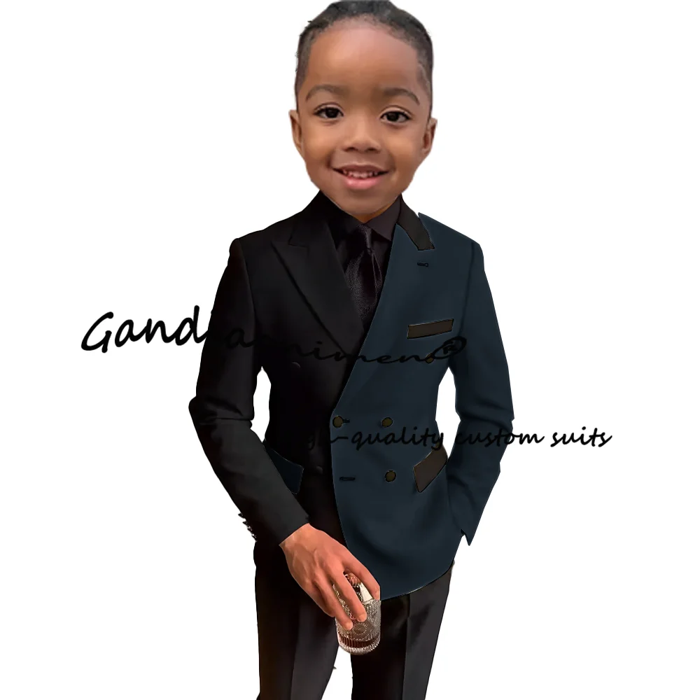 Color Block Boys Suit 2 Piece Double Breasted Blazer Wedding Kids Tuxedo Formal Party Dress Children Suits