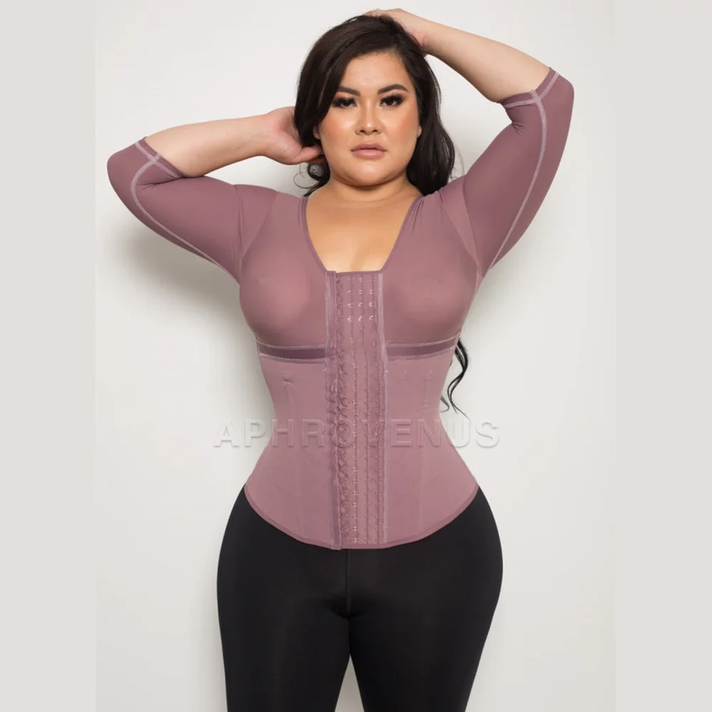 

Fajas Mid Sleeve Tops with Bones Posture Correcting Underwear Shaping Split Shapewear with Hook-eyes Body Shaper