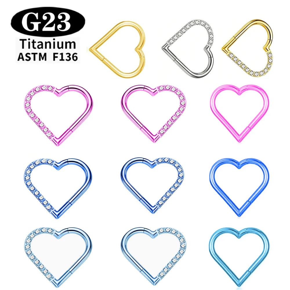 ASTM F136 G23 Titan Herz-Nasenring Ohrring Creolen Eloxierter Piercing-Schmuck-Set für Ohrknorpel, Tragus, Helix, Conch, Daith – Detail 2