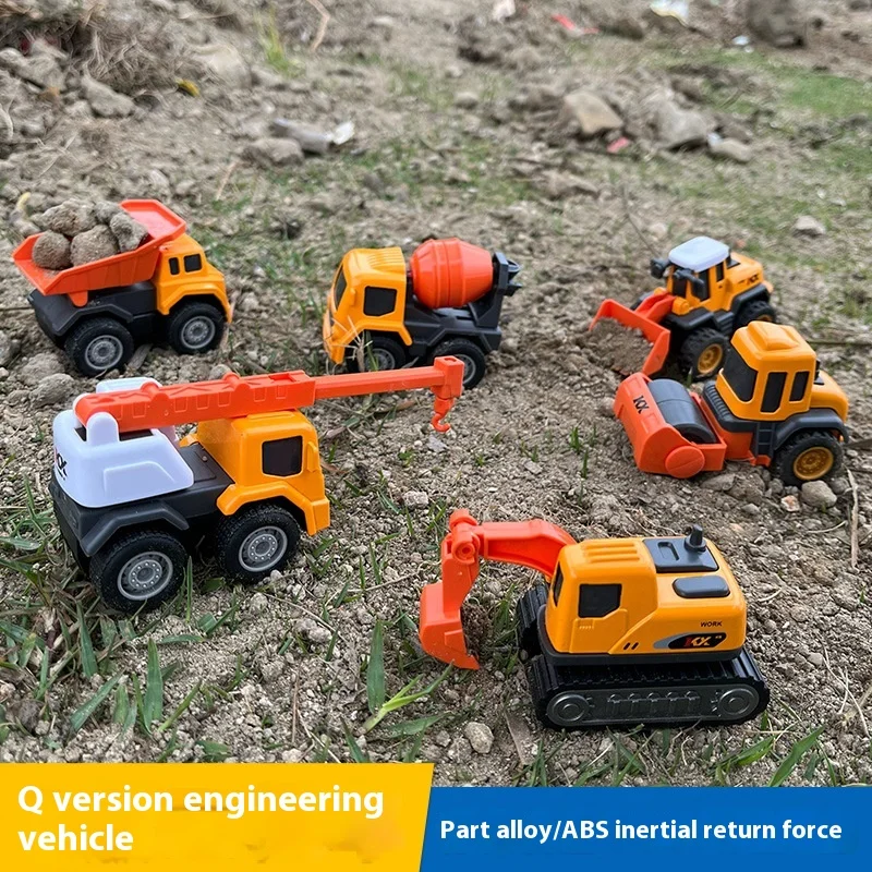 Kids Mini Simulation Q Version Alloy Engineering Vehicle Pull Back Inertia Excavator Toy Excavator Bulldozer Boy Gift Wholesale