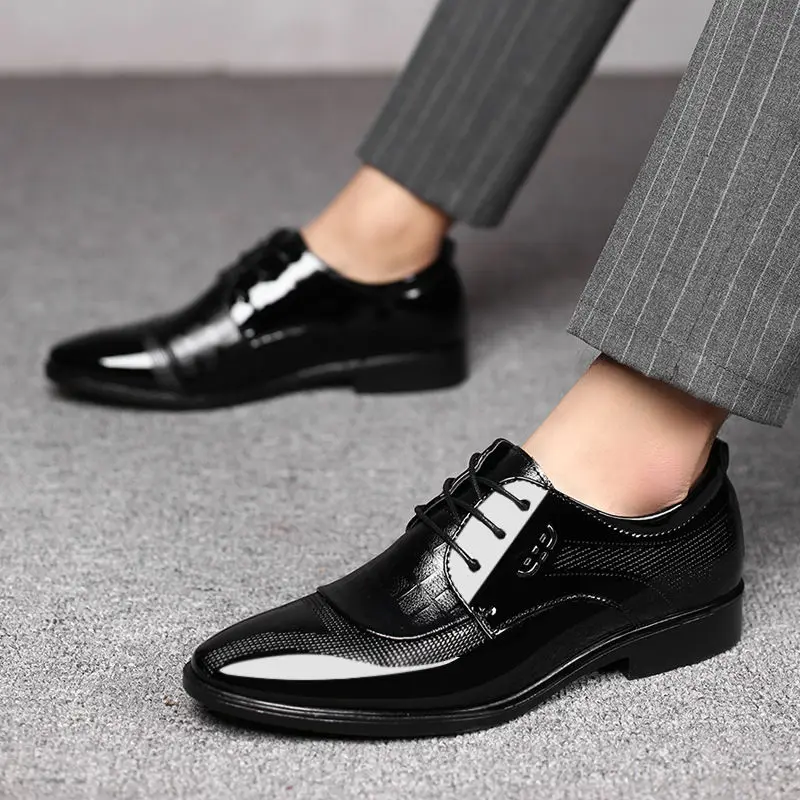 

Brown Patent Leather Pointed Toe Social Shoe for Men Bright Upper Black Suit 2024 Trend Dress Shoes Man Official New Gentleman