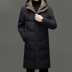Men's Warm Down Jacket 2024 Business Casual Long Hooded White Duck Down Warm Coat Brand Clothing Male Lightweight Down Jacket