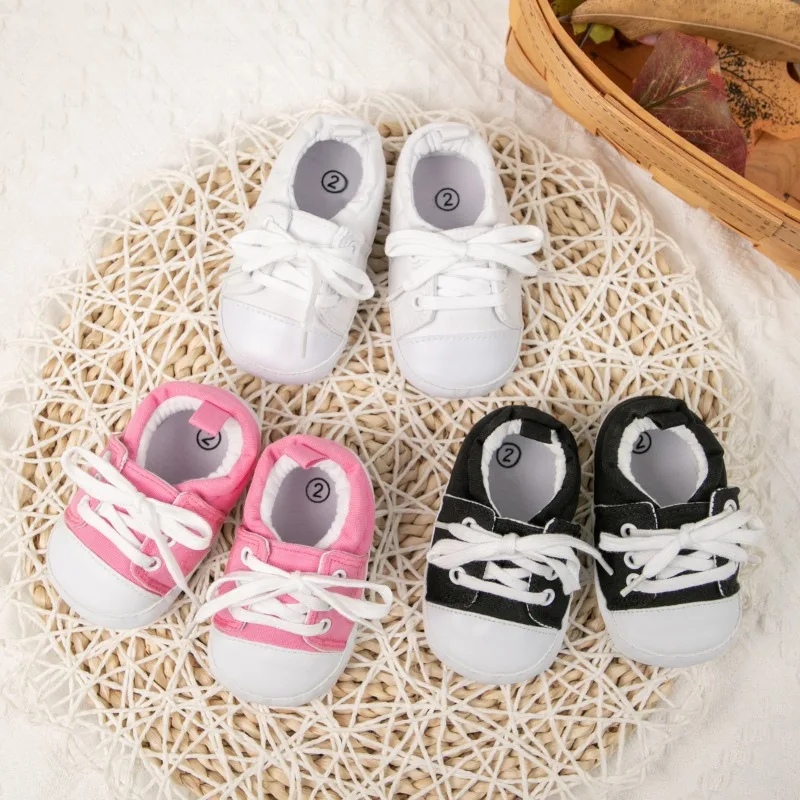 

Spring Autumn Newborn Girl Canvas Shoes New Toddler Soft Bottom Baby Unisex Shoes Black White Anti-Slip Boy First Walkers Shoes