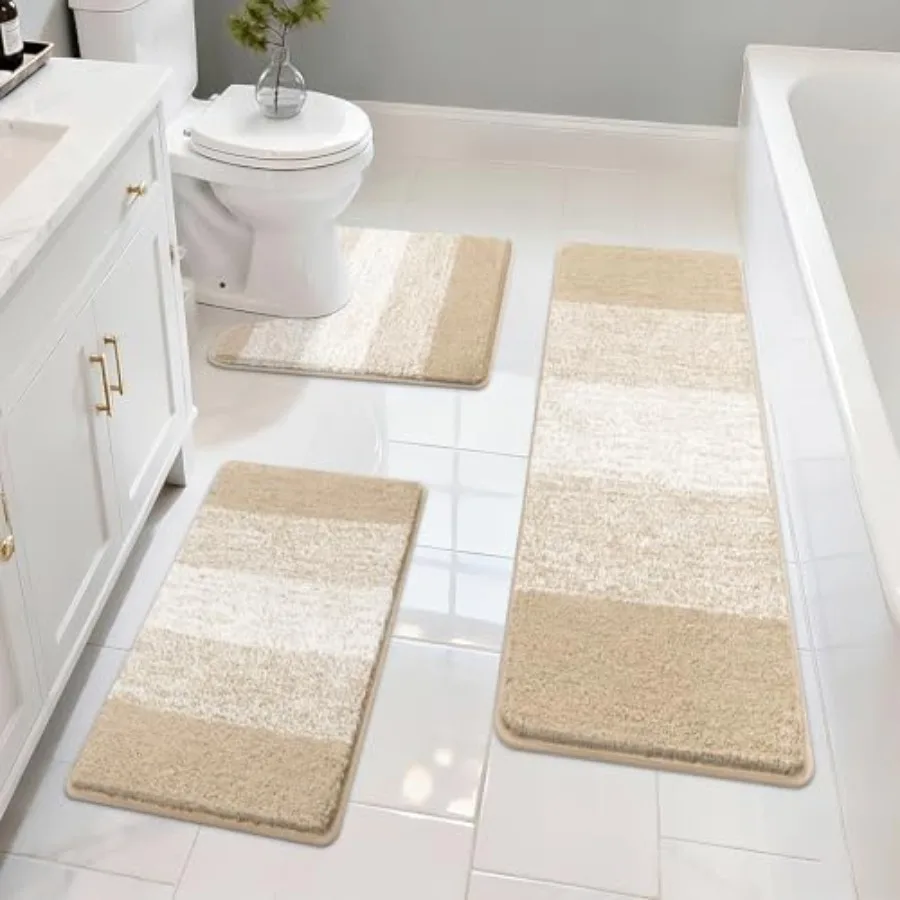 

Bathroom Rugs Sets 3 Pcs Shower Rugs with U-Shaped Contour Toilet Mat Absorbent Microfiber Plush Bath Mats Non Slip Bath Rugs M