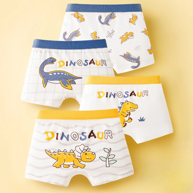 

4PCS Kids Cotton Thin Breathable Panties Boys Cute Dinosaur Print Knickers Soft Antibacterial Briefs 3+y Young Child Underwears