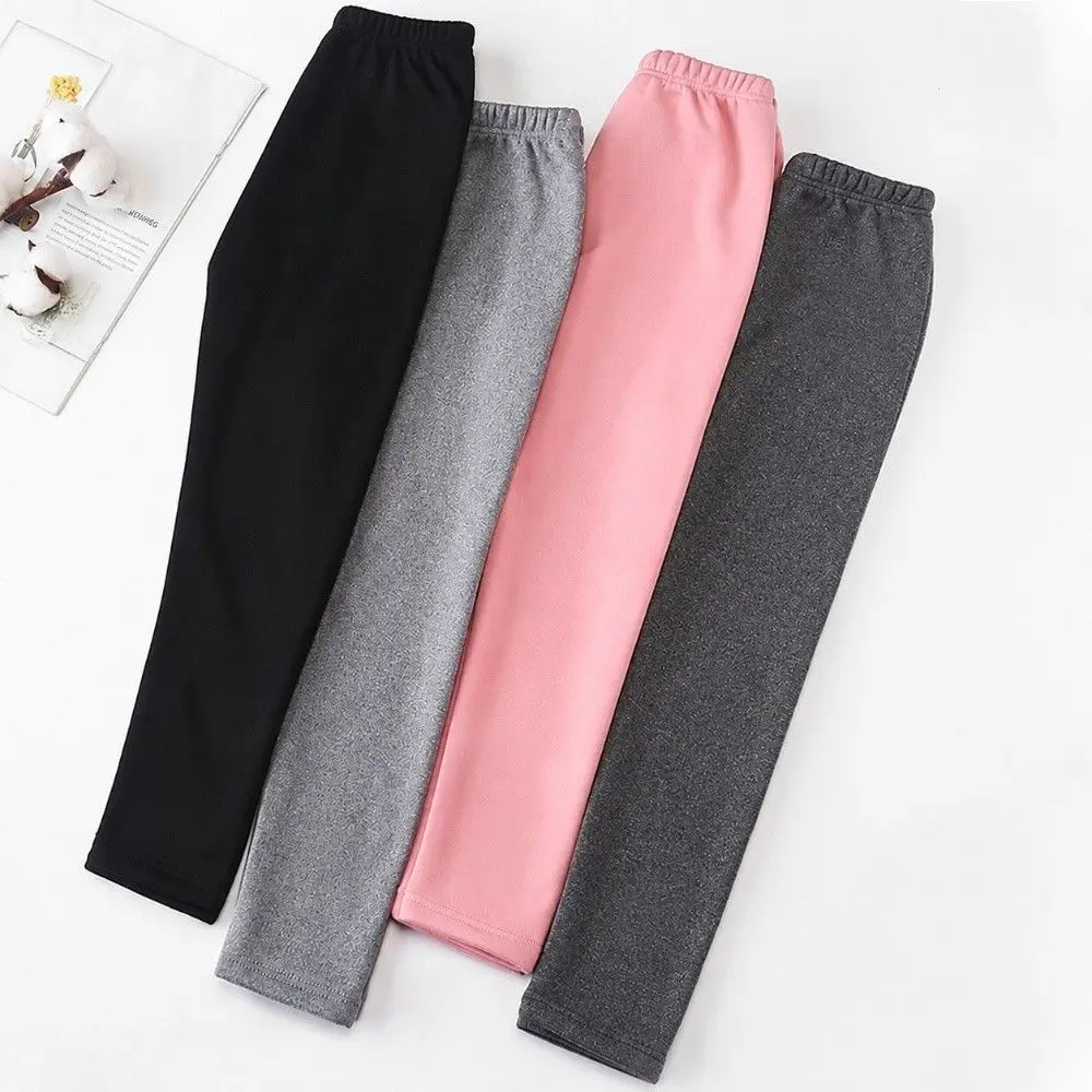 Cute Fleece Legging Trousers Thick Solid Color Girls Lined Leggings Elastic Winter Warm Girls Thermal Leggings Girls Gift