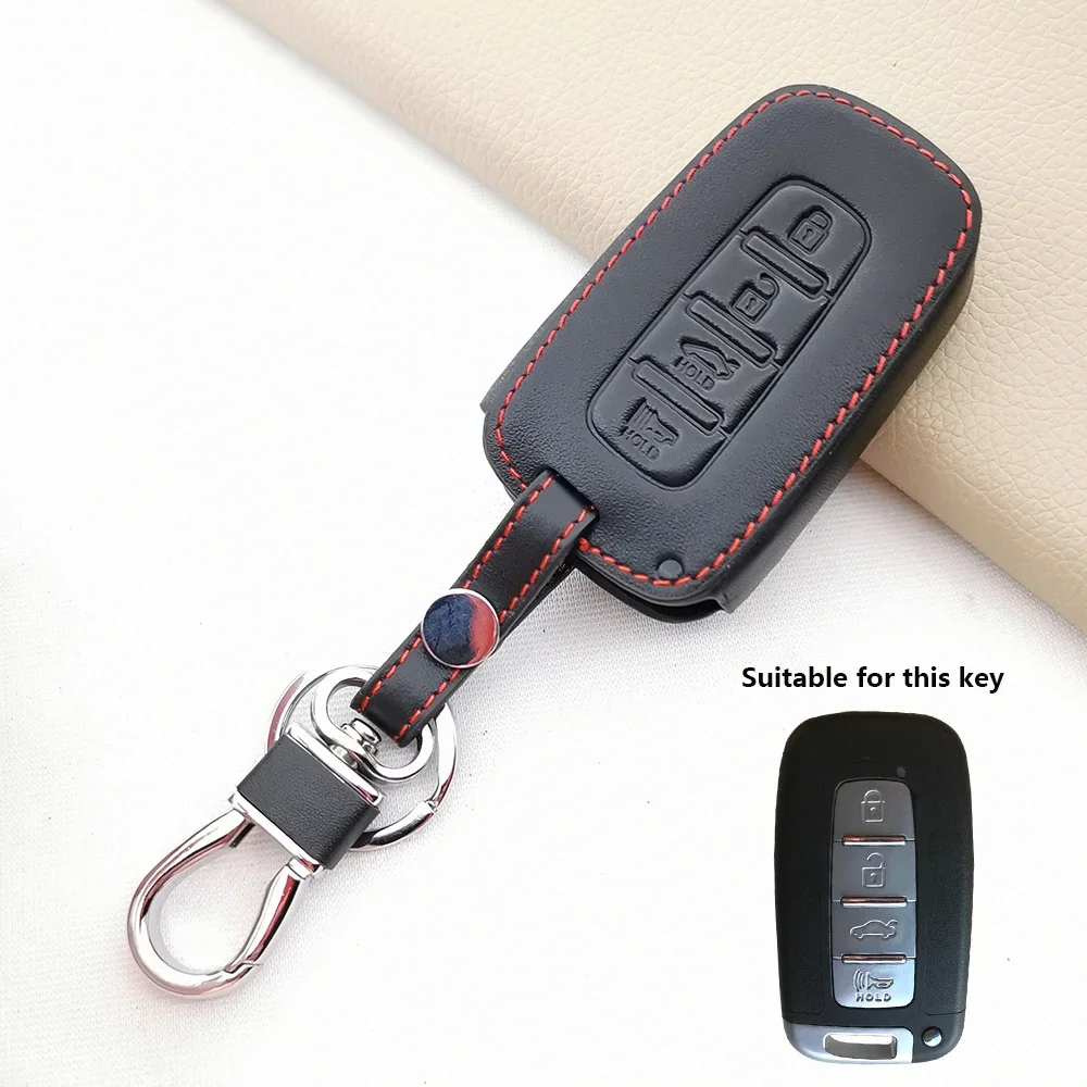 Funda de cuero para llave de coche, carcasa para Hyundai I30, I45, IX35, Santa Fe, Solaris, Sonata, Tucson, Veloster, Verna, Kia Borrego, Mohave, Forte