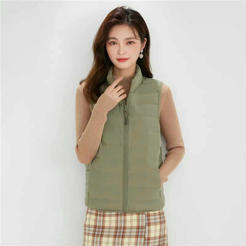 Autumn Winter Light Thin 90% White Duck Down Vest Women Down Waistcoat Parka Ladies Stand Collar Sleeveless Warm Tank Coat Tops