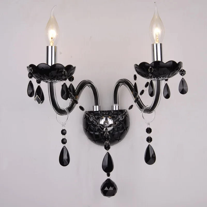 

Modern Black Crystal Ceiling Chandelier E14 Lighting for Living Room Bedroom Indoor Top Crystal Lustre Wall Lamp