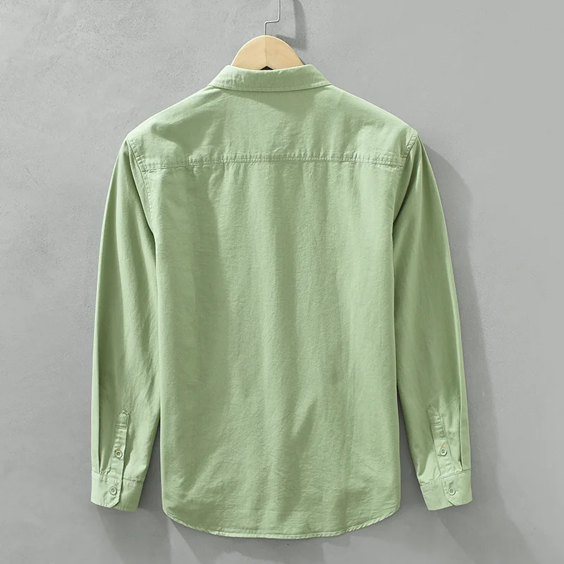 Men 100% Cotton Long Sleeve Shirt Minimalist Solid Color Casual Button Down Shirts Loose Fit Breathable Spring Autumn Tops