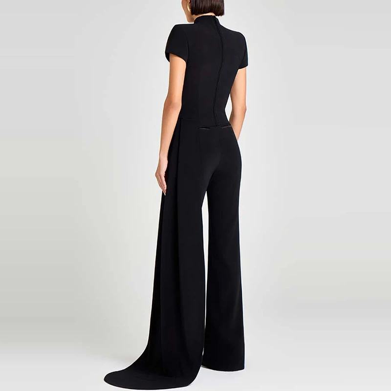 Casual trui met korte mouwen en lange broek Outfits Dames Elegant woon-werkverkeer 2-delig pak Mode Opstaande kraag Effen kleur Onregelmatige set