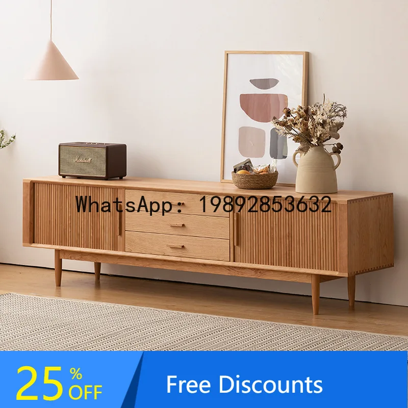 

YFY Wide Wooden Narrow Design TV Cabinet Nordic Wood Solid Wood Small Apartment Japanese Style Living Room Storage Cabinet