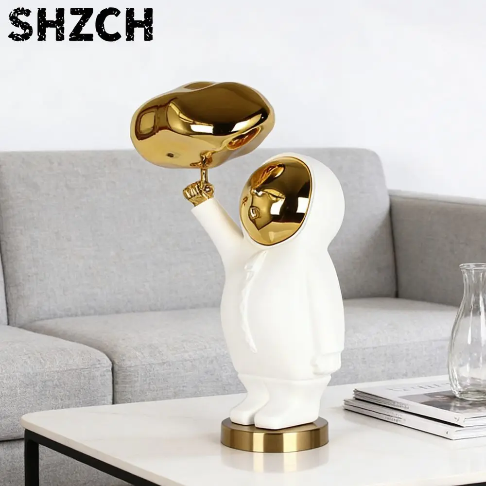 Creative Cloud Figure Decoration Hotel Lobby Soft Desktop Sculpture Gold Orange Man Statue