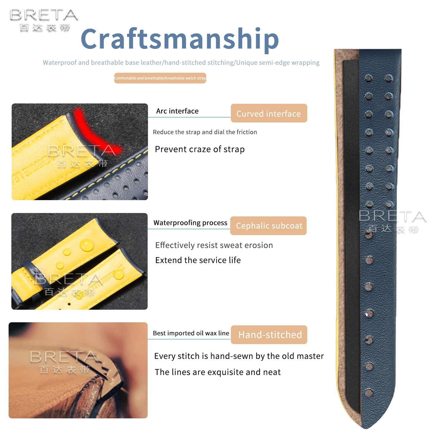22 23mm Arc curved End cowhide watch band for Citizen Blue Angels AT8020-54L/8020-03L/JY8078 leather strap for Breitling Replace