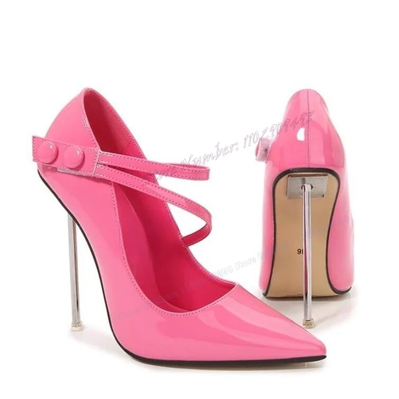 Red Slip On Metal Heels Pumps Patent Leather Pointed Toe Shoes for Women Thin High Heels Sexy Shoes 2023 Zapatos Para Mujere