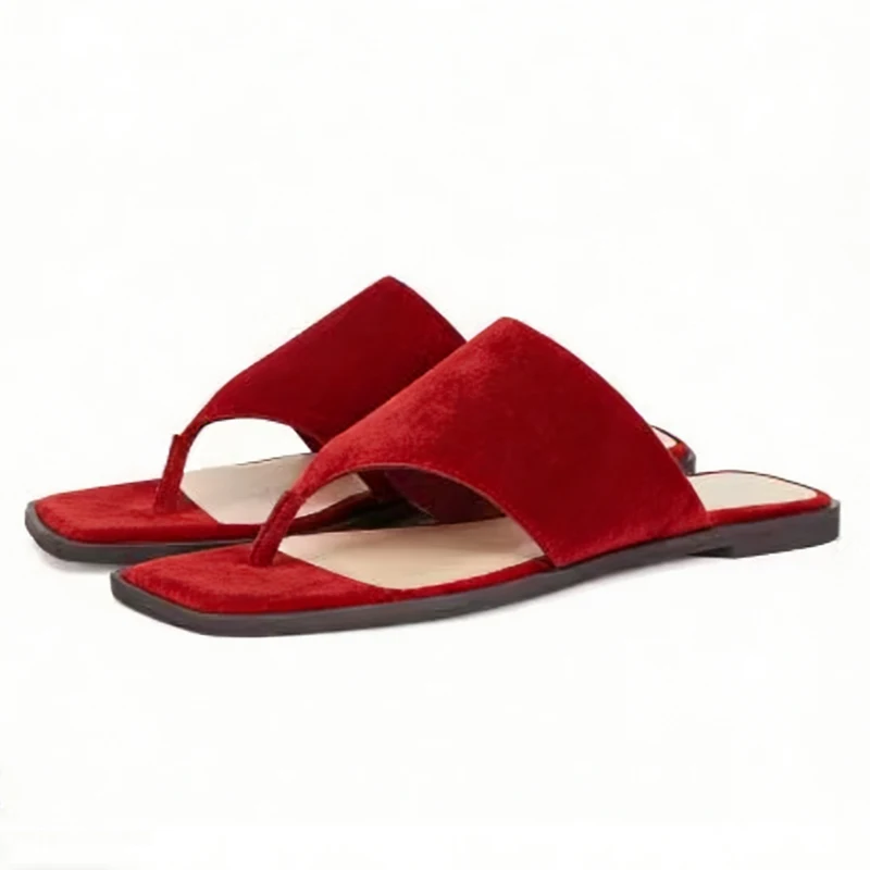 Women's Suede Leather Flat Flip Flop Sandals for Summer Beach