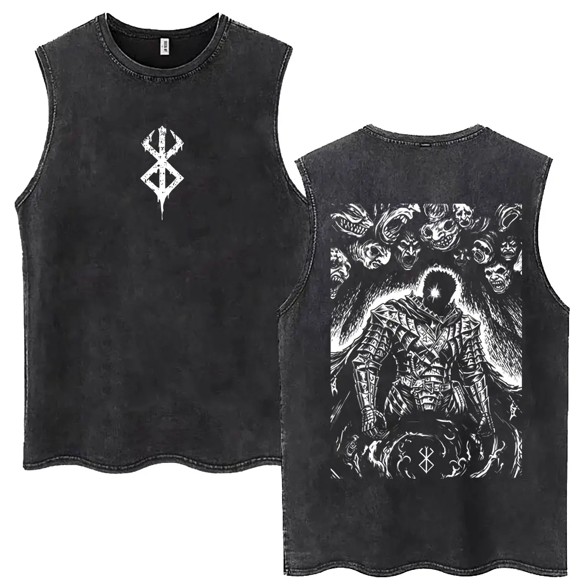 Anime Berserk Vintage Washed Tank Tops Griffith Guts Sleeveless Vest T-shirt Men Women High Quality Cotton Oversized Tee Shirt