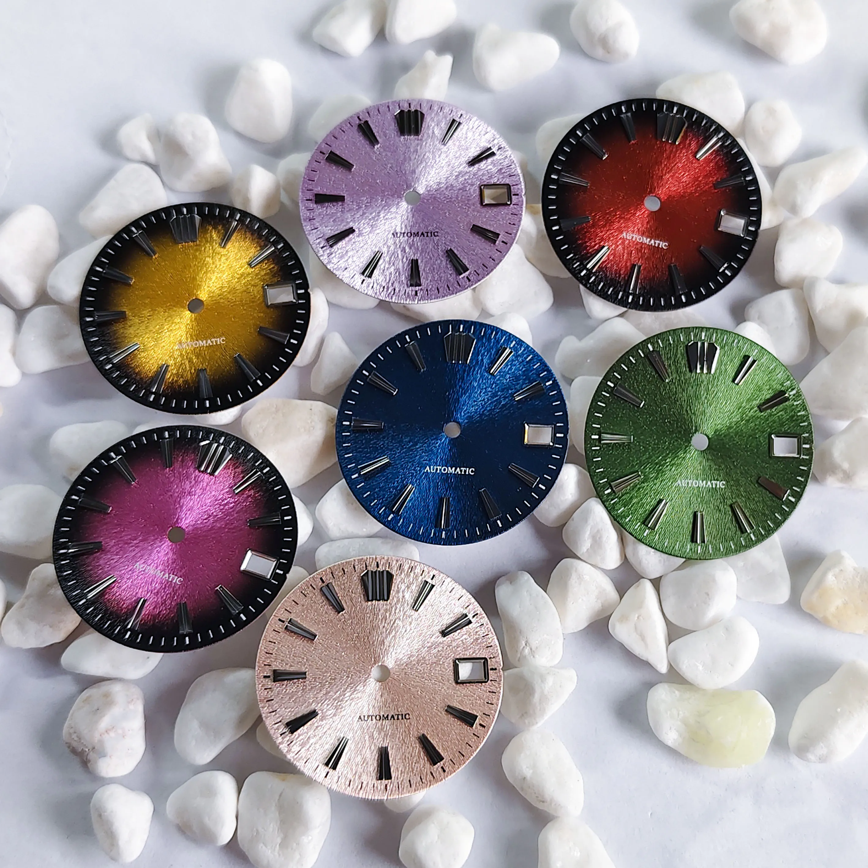 

28,5 мм фиолетовый текстурированный циферблат NH35 с поддержкой индивидуального логотипа циферблата стерильного циферблата мужские автоматические циферблаты