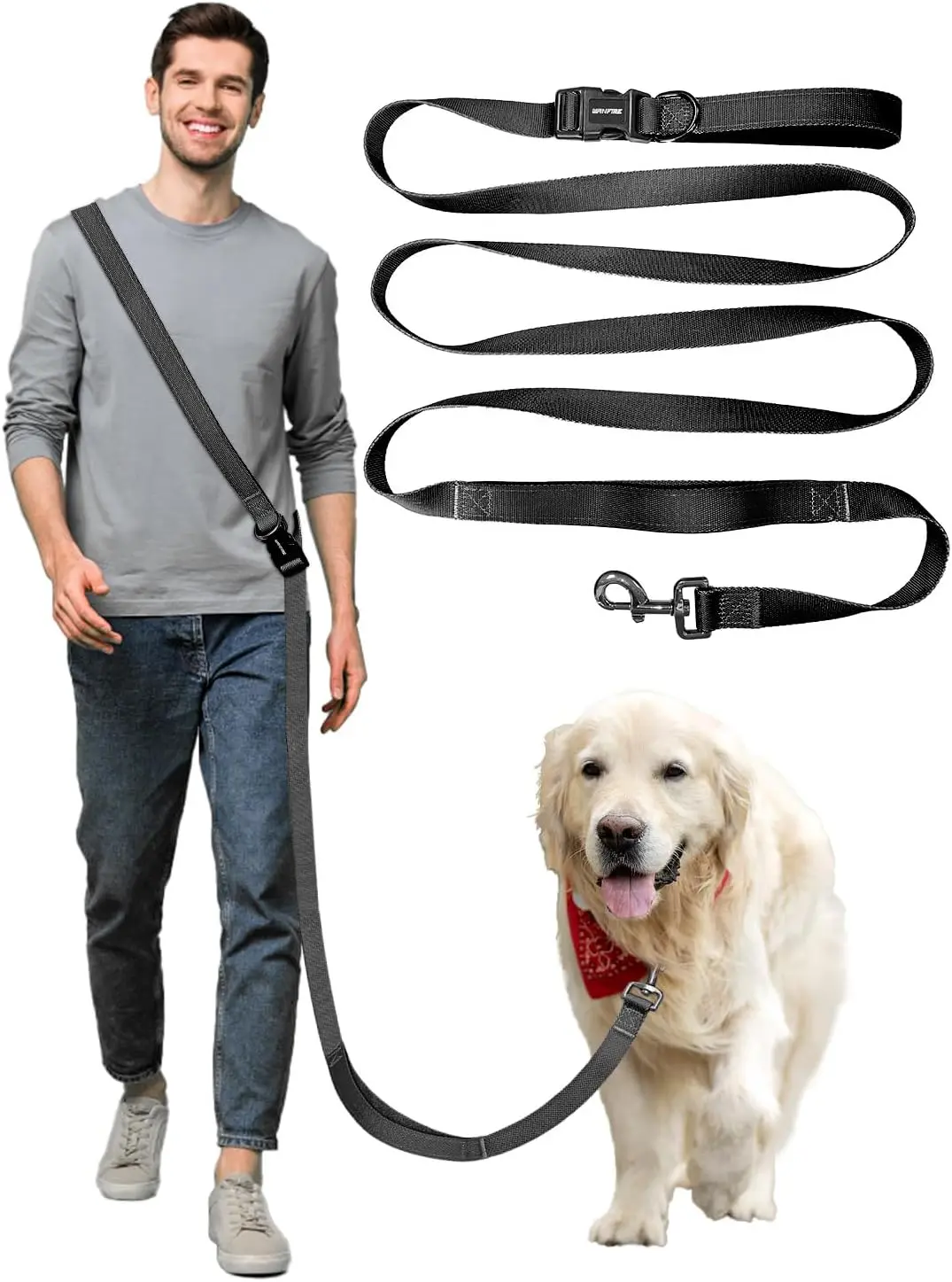 

Поводок для собак без рук, 1.5-2.7 м, длинный поводок через плечо, поясной ремень для собак мелких и средних пород, для прогулок по городу и бега на улице