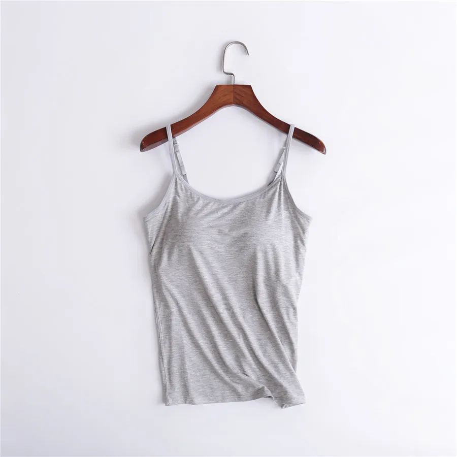 Women Summer Padded Tank Top Soft Casual Bra Ladies Spaghetti Cami Top Vest Female Camisole With Built In Bra Adjustable Strap