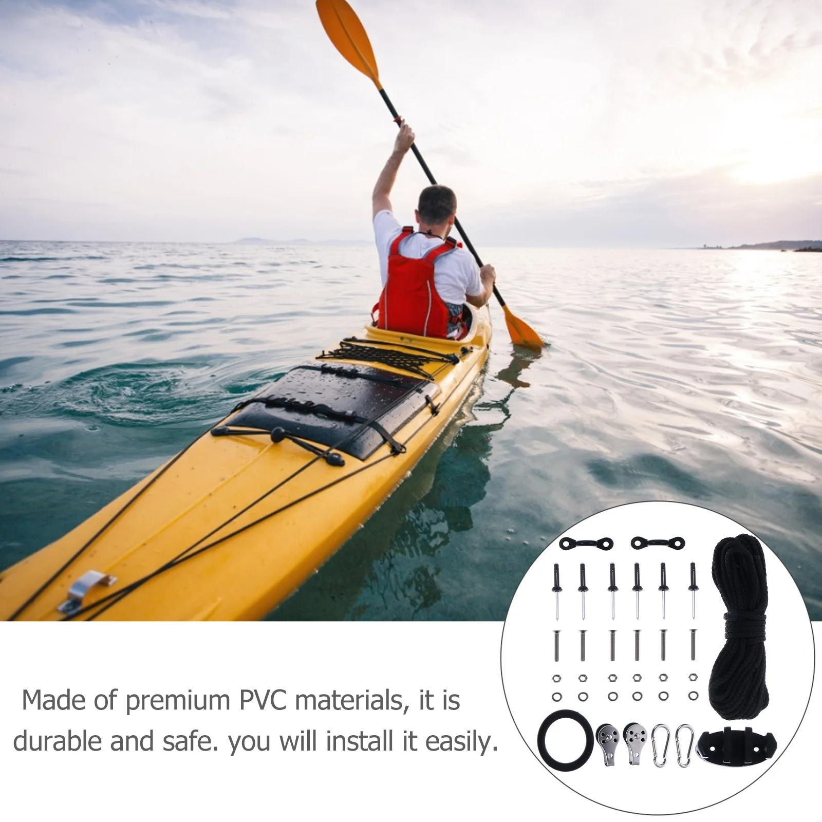 

1Set Kayak Anchor Trolley Kit Boat Canoe Raft Anchor Pulley Tie Down Accessories for Kayak Fishing Boat Stability