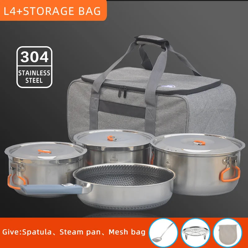 Food Grade 304 Roestvrij Staal Camping Kookgerei Set Draagbare Outdoor Vakantie Reis Soep Pot Koekenpan Bestek