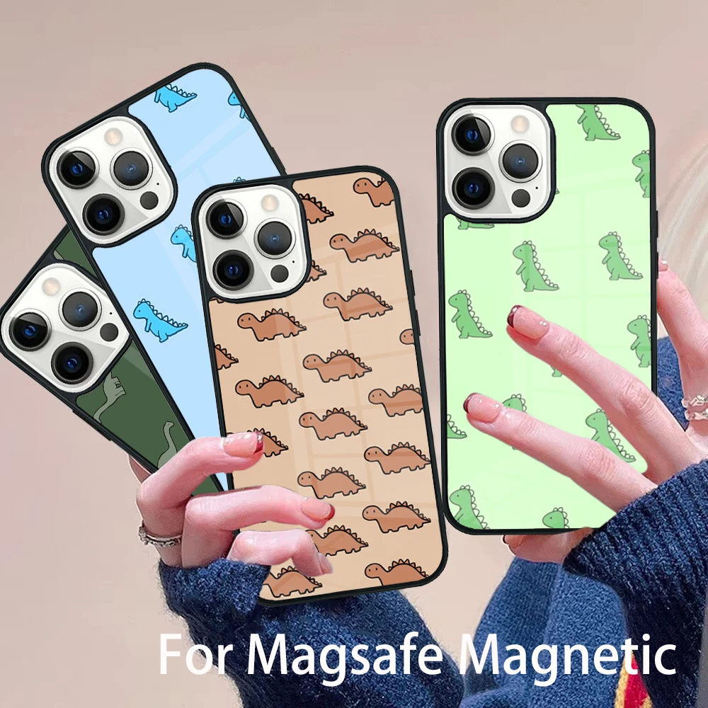 

Fun Dinosaur Pattern Dino Phone Case Magesafe Magnetic Wireless Charge Cover For IPhone 16 11 12 13 14 15 Pro Max Plus Mini