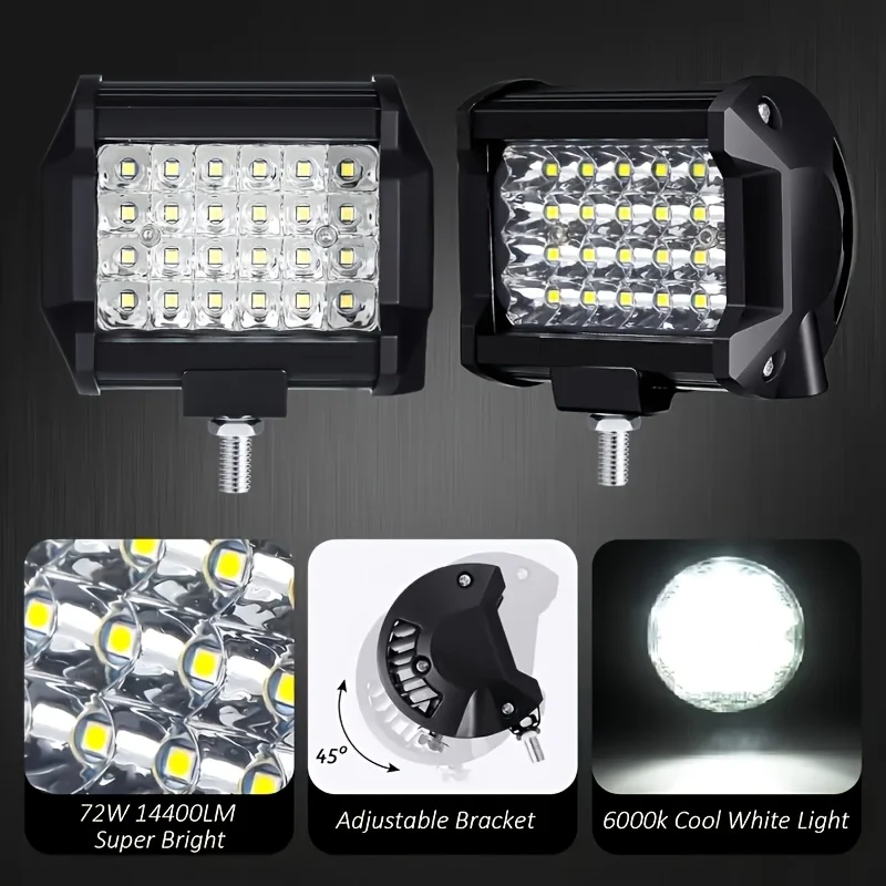 

2pcs 72W Universal Car LED Bar 4x4 24 LED Bar Offroad SUV ATV Tractor Boat Trucks Excavator 24 LED Combo Beam